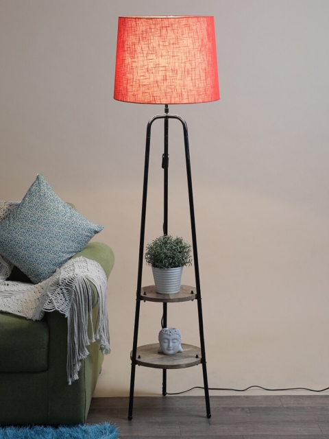 SANDED EDGE Red & Black Contemporary Shelf Lamp with Shade