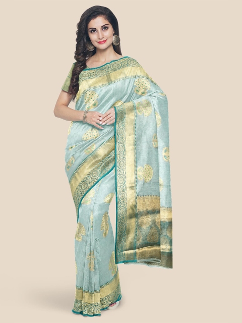Kalamandir Blue & Green Woven Design Cotton Blend Chanderi Saree