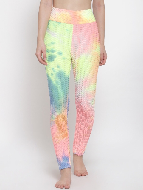 iki chic Women Multicoloured Tie Dye High Waist Yoga Leggings, Multi