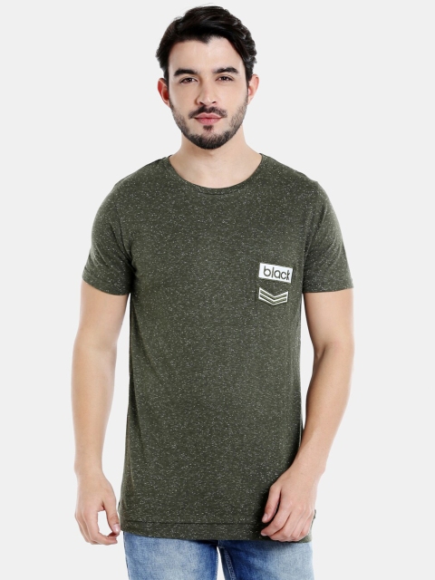 Rex Straut Jeans Men Olive Applique Slim Fit Cotton T-shirt