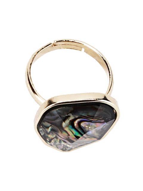 Kazo Gold-Toned & Black Stone-Studded Nelia Adjustable Finger Ring