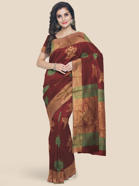 Kalamandir Maroon & Gold-Toned Ethnic Motifs Cotton Blend Saree