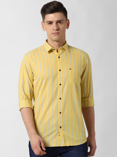 Peter England Casuals Men Yellow Slim Fit Checked Casual Shirt