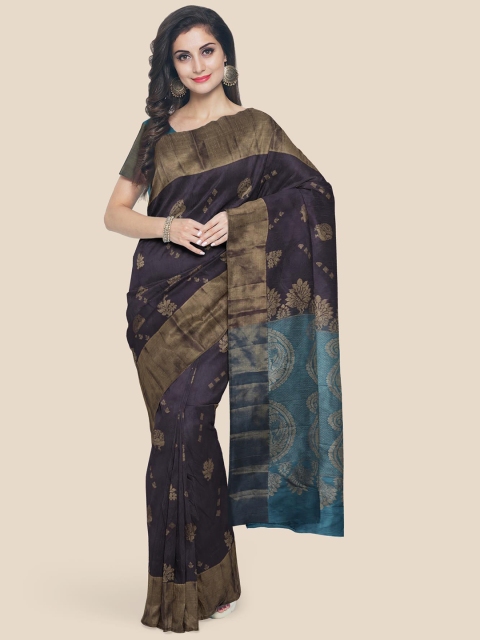 Kalamandir Grey & Golden Ethnic Motifs Silk Blend Kanjeevaram Saree