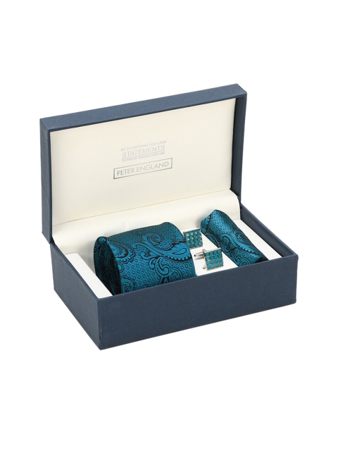 Peter England Men Teal Green Printed Accessory Gift Set