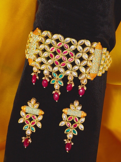 GloBox By ZeroKaata Gold-Plated White & Maroon Kundan-Studded Handcrafted Choker Jewellery Set
GloBox By ZeroKaata Gold-Plated White & Maroon Kundan-Studded Handcrafted Choker Jewellery Set
