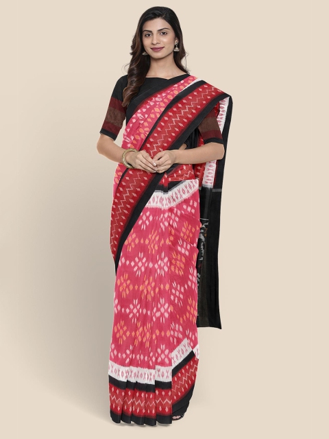 Kalamandir Fuchsia Pink & Black Ethnic Motifs Ikat Saree