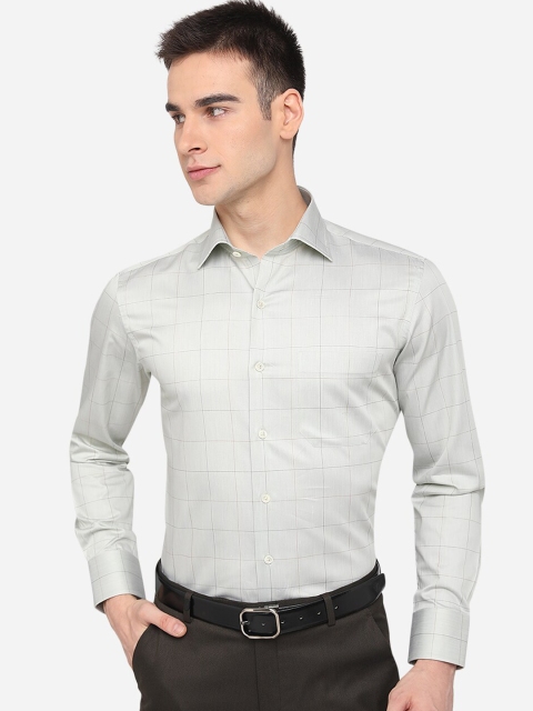 JADE BLUE Men Green Slim Fit Checked Cotton Formal Shirt