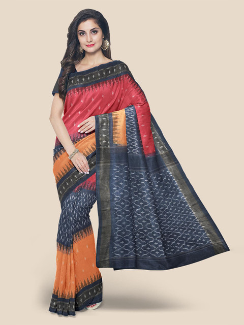 Kalamandir Women Navy Blue & Red Printed Cotton Blend Saree 
Kalamandir Women Navy Blue & Red Printed Cotton Blend Saree