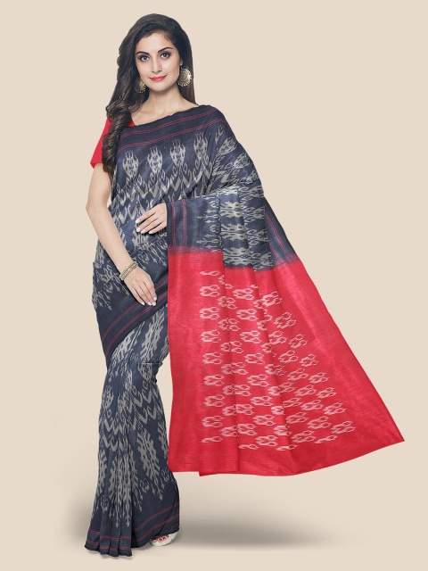 Kalamandir Navy Blue & Pink Woven Design Ready to Wear Ikat Saree