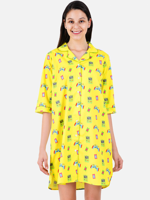 Smugglerz Women Yellow & Blue Printed Pure Cotton Sleep Shirt
Smugglerz Women Yellow & Blue Printed Pure Cotton Sleep Shirt