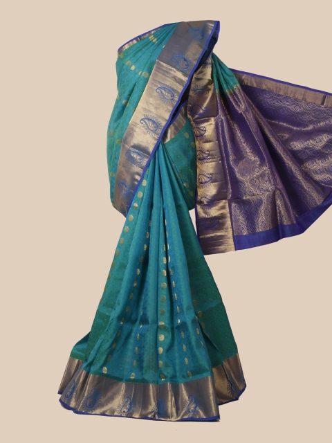 Pothys Green & Golden Woven Design Zari Pure Silk Kanjeevaram Saree