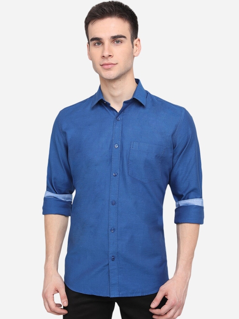 JADE BLUE Men Blue Slim Fit Cotton Casual Shirt