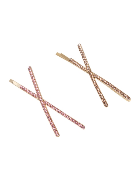 Kazo Women Gold & Pink Set of 2 Embellished Bobby Pins