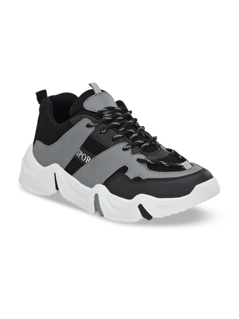 mr wonker Men Grey & Black Colourblocked Sneakers
