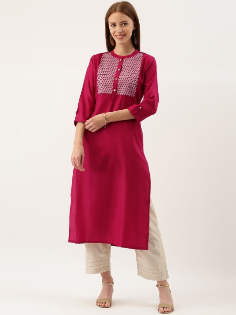 Varanga Women Pink Ethnic Motifs Yoke Design Kurta