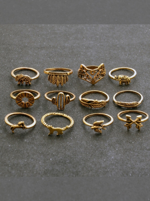 YoungWildFree Set Of 12 Gold-Plated Finger Rings