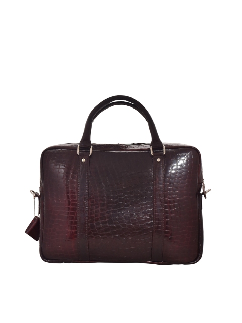 OLIVE MIST Unisex Maroon Textured Leather Laptop Bag