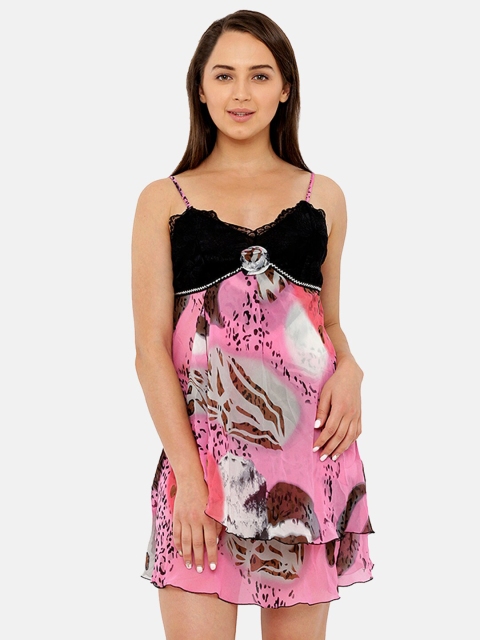 Heart 2 Heart Pink & Black Printed Baby Doll