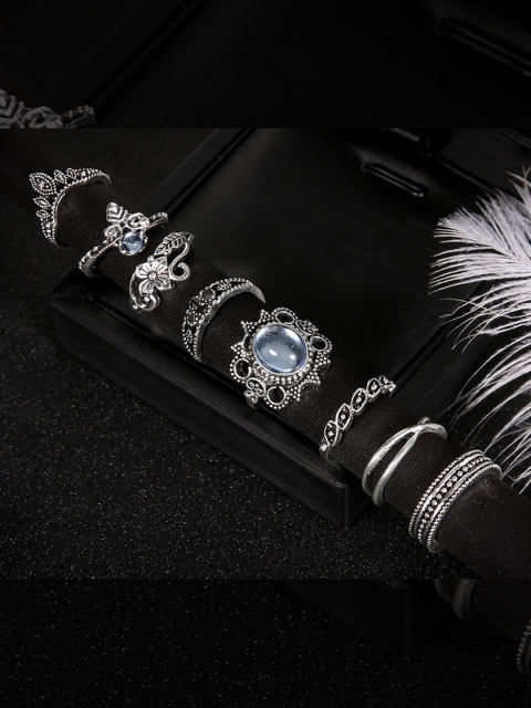 YoungWildFree Set Of 8 Silver-Plated & Blue Stone-Studded Luxury Charms Pretty Design Finger Rings
YoungWildFree Set Of 8 Silver-Plated & Blue Stone-Studded Luxury Charms Pretty Design Finger Rings