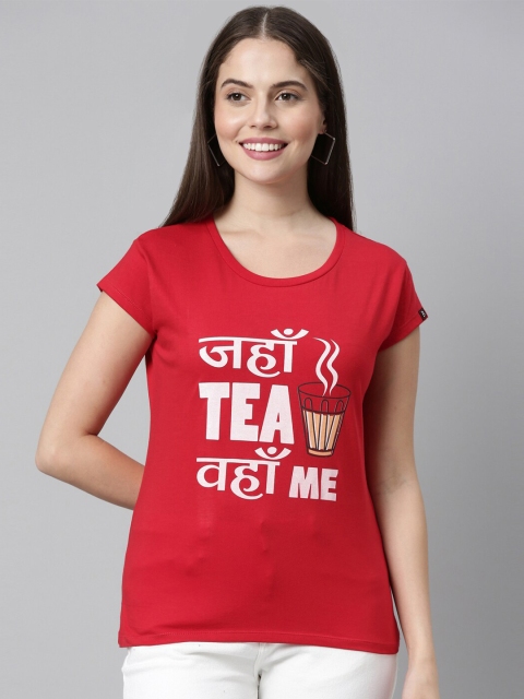 Bushirt Women Red Typography Printed T-shirt