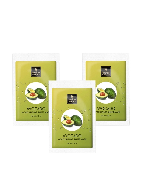 Good Vibes Pack of 3 Avocado Moisturizing Sheet Mask, Transparent
