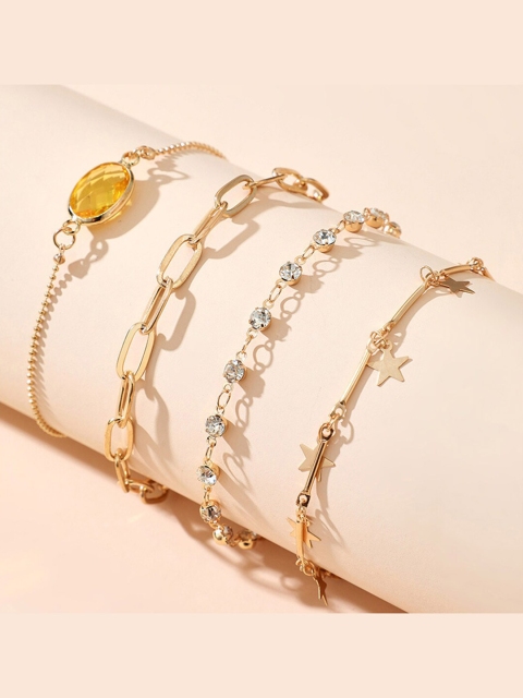 YoungWildFree Women Set Of 4 Gold-Plated & Yellow Brass Link Bracelet