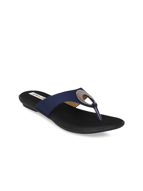 Zyla Women Navy Blue T-Strap Flats