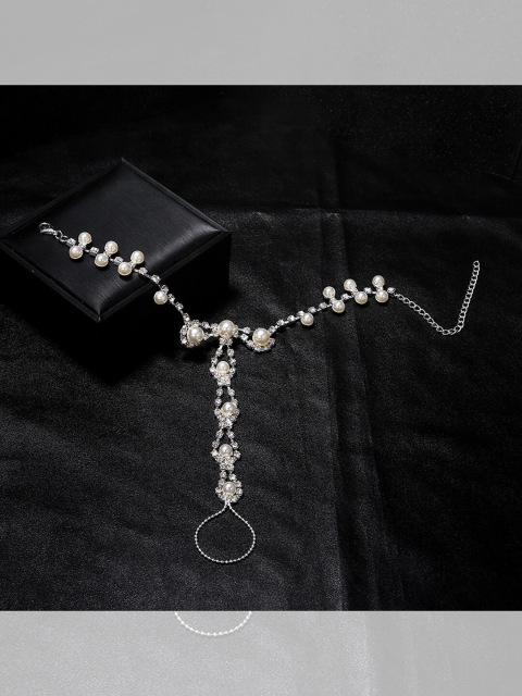 YoungWildFree Women Silver-Plated Oxidised Anklet
