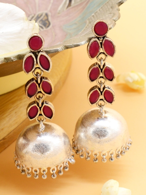 TEEJH Silver-Toned Contemporary Jhumkas Earrings