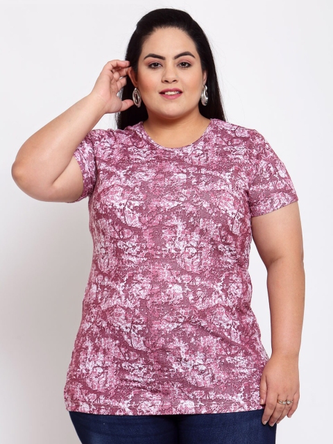 plusS Women Maroon Floral Printed T-shirt