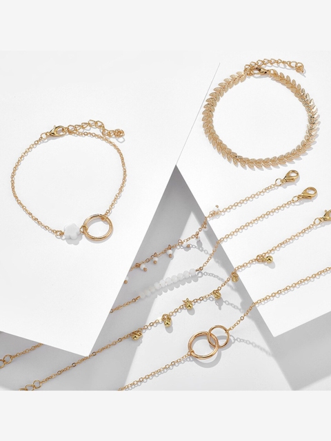 YoungWildFree Women 6 Gold-Toned & White Brass Gold-Plated Charm Bracelet