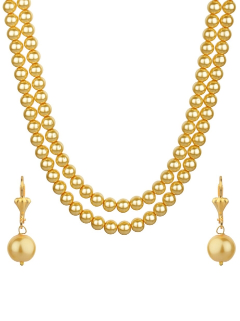 Runjhun Gold-Plated Gold-Stoned Beads Studded Jewellery Set
