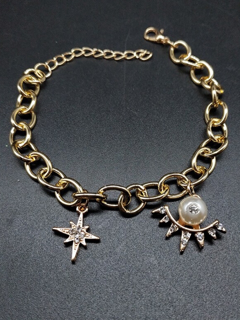 YoungWildFree Women Gold-Toned & White Brass Gold-Plated Charm Bracelet