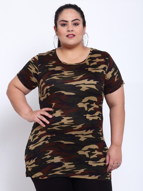 plusS Women Brown Camouflage Printed T-shirt