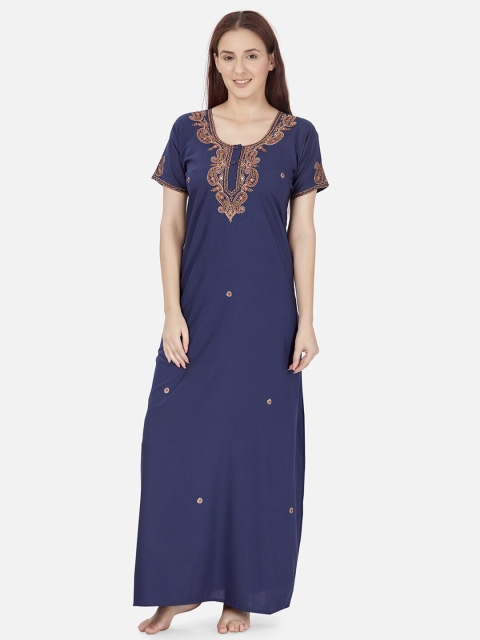 Sand Dune Navy Blue Embroidered Maxi Nightdress