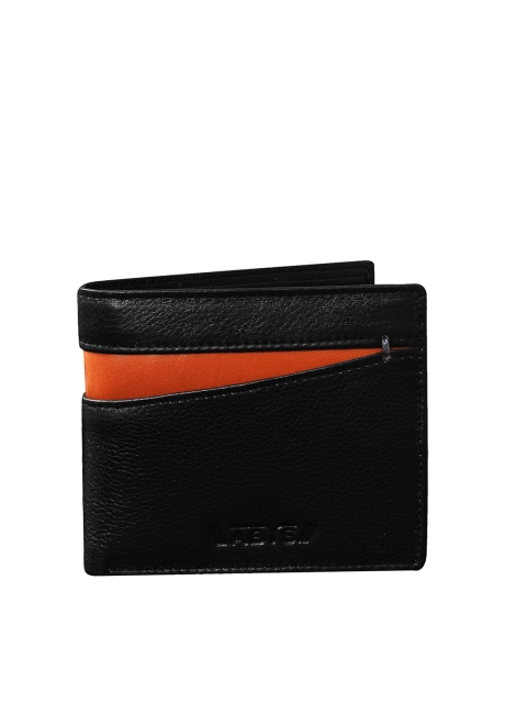 ABYS Men Black & Brown Textured Leather Three Fold Wallet