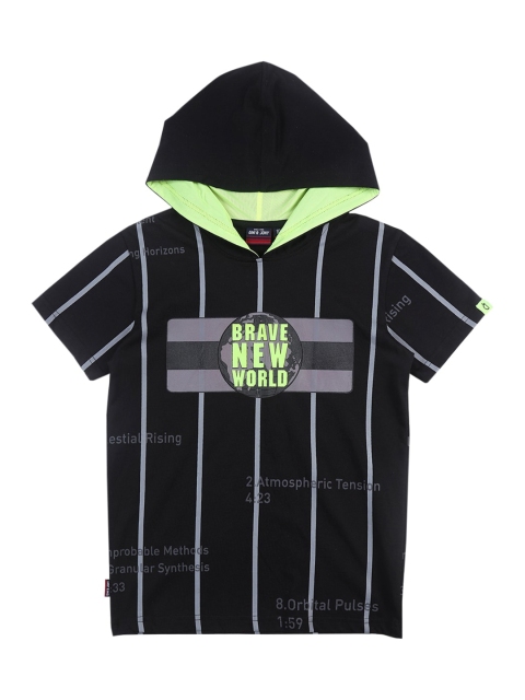 Gini and Jony Boys Black & Grey Typography Striped T-shirt