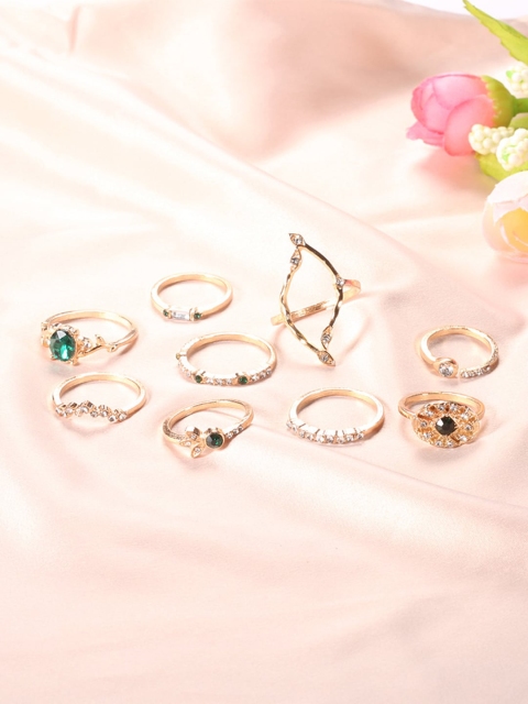 YoungWildFree Set Of 9 Gold-Plated White & Green Stone-Studded Luxury Charms Pretty Design Finger Rings
YoungWildFree Set Of 9 Gold-Plated White & Green Stone-Studded Luxury Charms Pretty Design Finger Rings