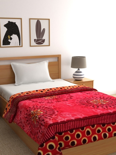 Raymond Home Pink & Orange Floral Mild Winter 450 GSM Single Bed Blanket
