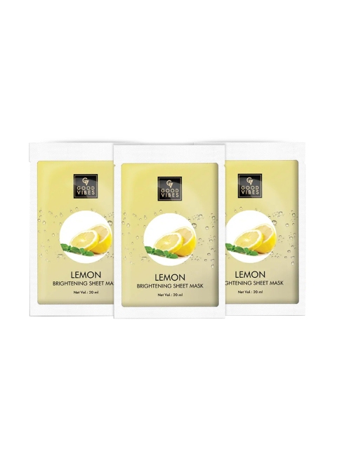 Good Vibes Pack of 3 Lemon Brightening Sheet Mask 20 ml each, Transparent