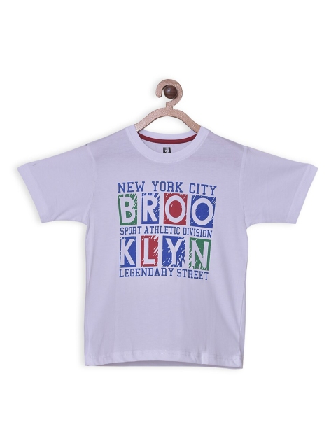 612 league Boys White Typography Printed Cotton T-shirt