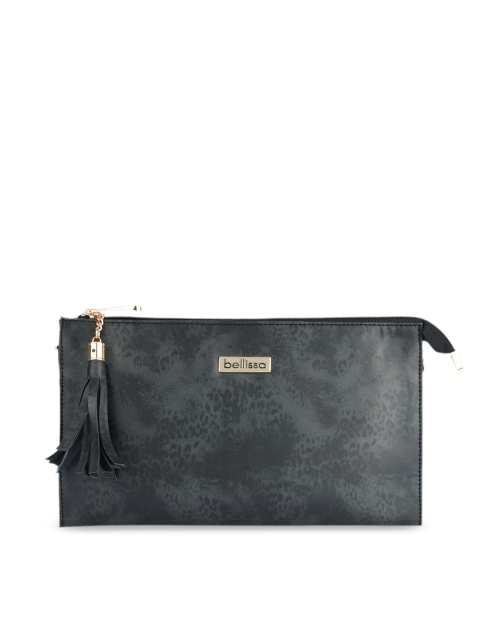 Bellissa Black Textured PU Structured Sling Bag with Tasselled
