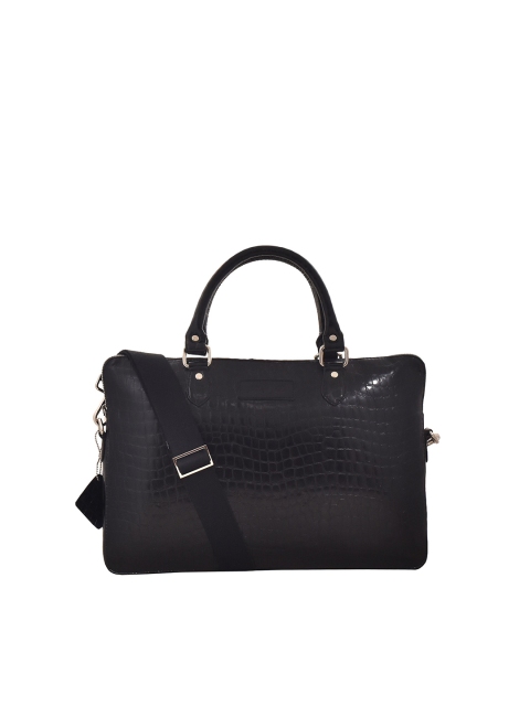 OLIVE MIST Unisex Black Textured 16 Inch Leather Laptop Bag
