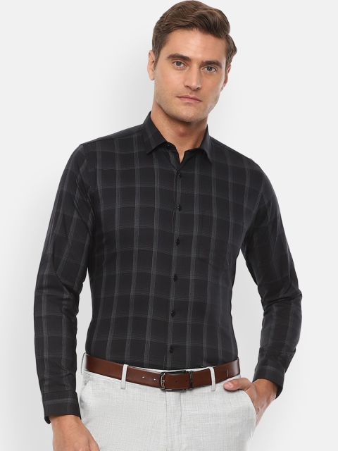 Van Heusen Men Black Slim Fit Checked Formal Shirt