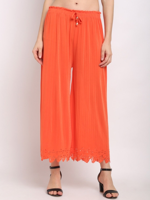 NEUDIS Women Orange Hem Design Cropped Palazzos