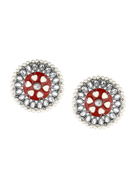 Adwitiya Collection Silver & Maroon Contemporary Studs Earrings