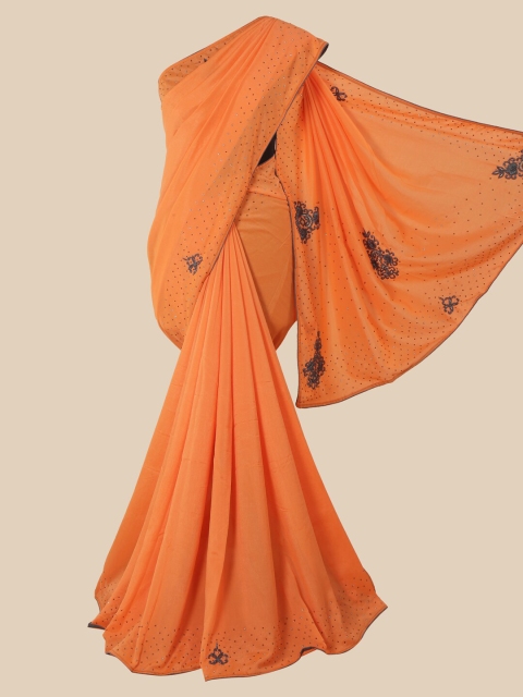 Pothys Orange & Grey Embellished Art Silk Saree