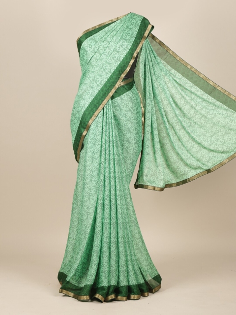 Pothys Green & Gold-Toned Ethnic Motifs Printed Zari Saree