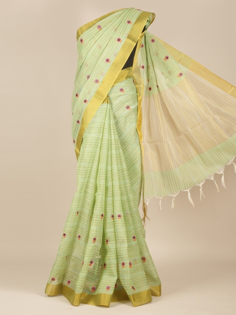 Pothys Green & Pink Floral Pure Cotton Saree